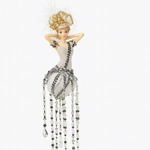 December Diamonds Showgirl Ornament Beaded Ball Gown Black Silver Glam Rare